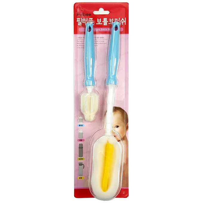 正韓 hibee 極柔細水瓶/水壺/保溫瓶/奶瓶 萬用海綿刷+海綿隙縫刷(天空藍) HFB009S