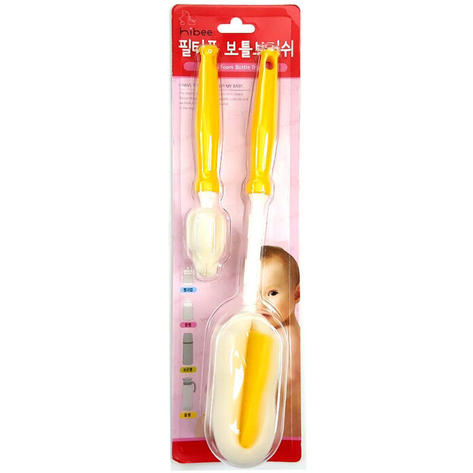 正韓 hibee 極柔細水瓶/水壺/保溫瓶/奶瓶 萬用海綿刷+海綿隙縫刷(星星黃) HFB009Y