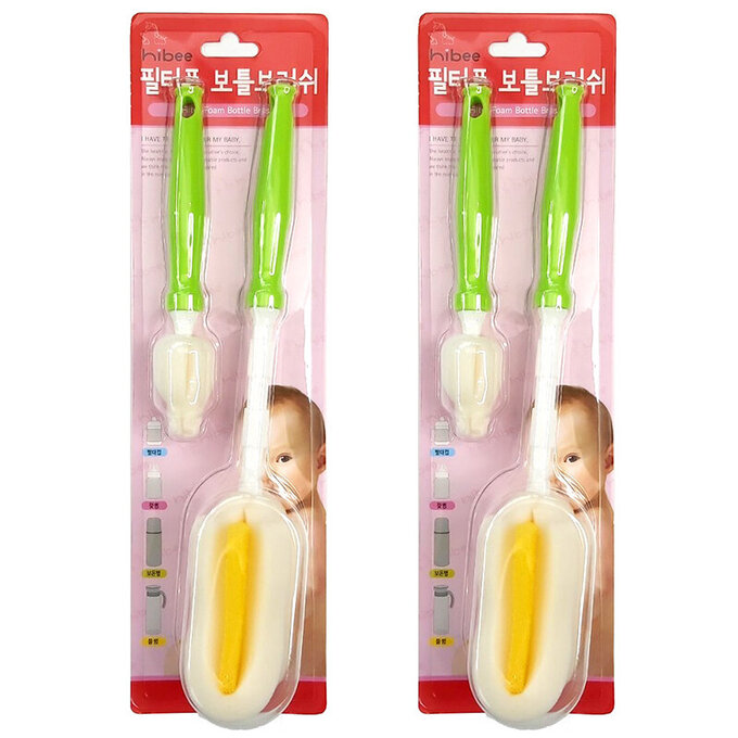 正韓 hibee 極柔細水瓶/水壺/保溫瓶/奶瓶 萬用海綿刷+海綿隙縫刷(薄荷綠) HFB009G2 (兩套)