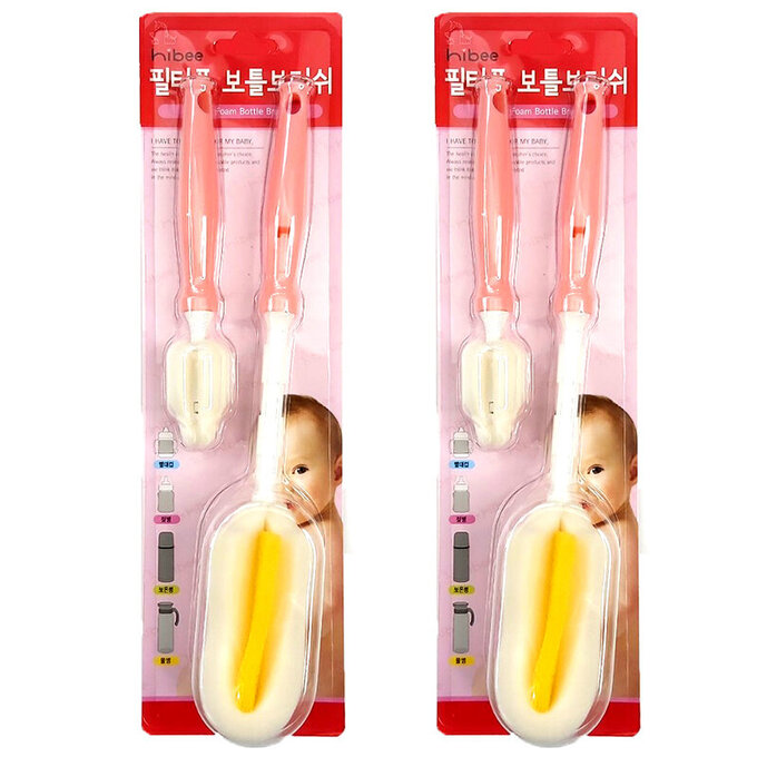 正韓 hibee 極柔細水瓶/水壺/保溫瓶/奶瓶 萬用海綿刷+海綿隙縫刷(櫻花粉) HFB009P2 (兩套)
