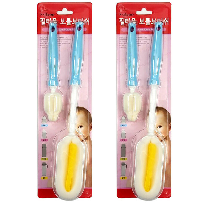 正韓 hibee 極柔細水瓶/水壺/保溫瓶/奶瓶 萬用海綿刷+海綿隙縫刷(天空藍) HFB009S2 (兩套)