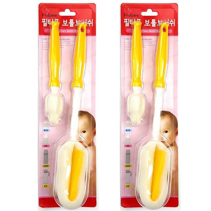 正韓 hibee 極柔細水瓶/水壺/保溫瓶/奶瓶 萬用海綿刷+海綿隙縫刷(星星黃) HFB009Y2 (兩套)