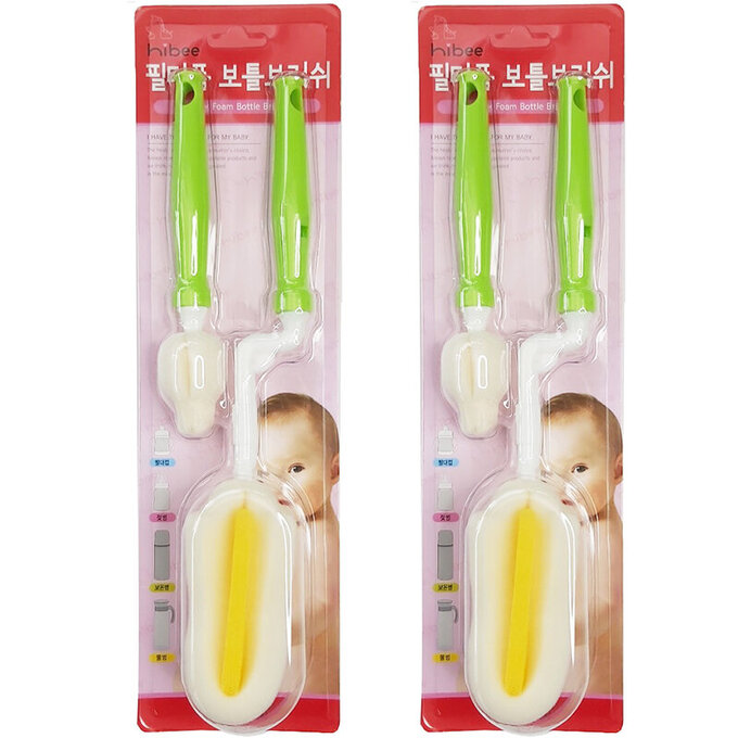 正韓 hibee 極柔細各類水瓶/水壺/保溫瓶/奶瓶 萬用海綿刷(旋轉型)+海綿隙縫刷 (薄荷綠) HFB0102G2 (兩套)
