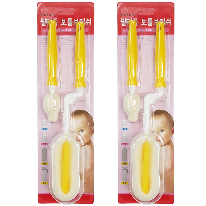 正韓 hibee 極柔細各類水瓶/水壺/保溫瓶/奶瓶 萬用海綿刷(旋轉型)+海綿隙縫刷(星星黃) HFB0102Y2 (兩套)