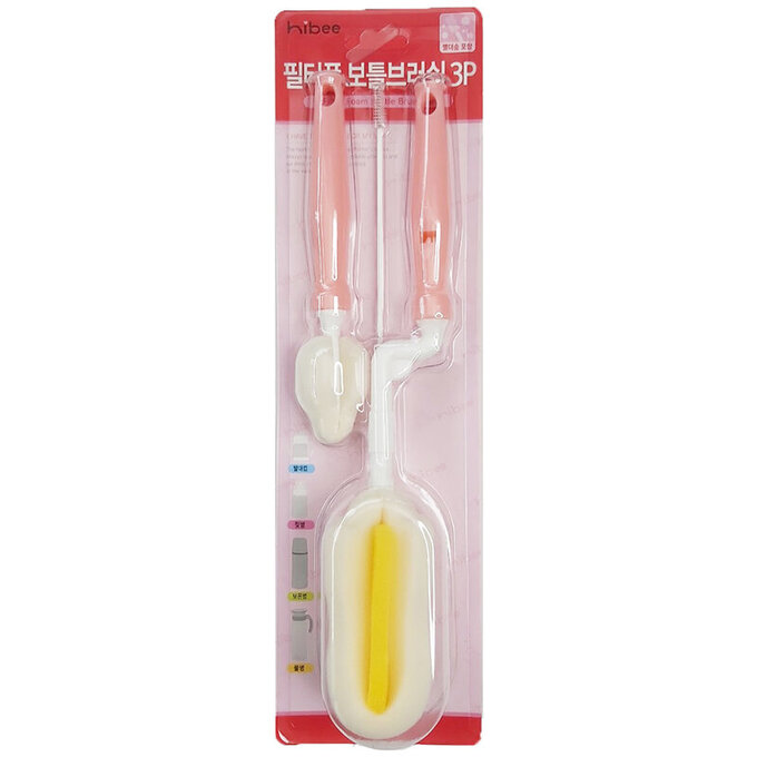 正韓 hibee 極柔細各類水瓶/水壺/保溫瓶/奶瓶 萬用海綿刷(旋轉型)+海綿隙縫刷+吸管刷(櫻花粉) HFB0103P