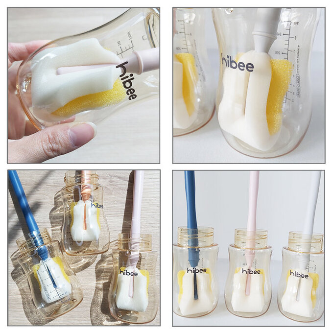 正韓 hibee 極柔細各類水瓶/水壺/保溫瓶/奶瓶 萬用海綿刷(旋轉型)+海綿隙縫刷+吸管刷(天空藍)  HFB0103S