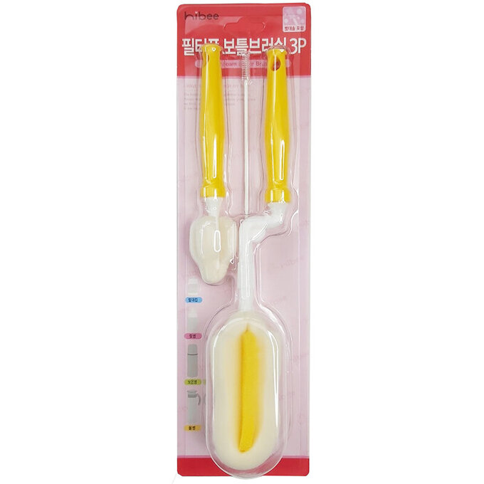 正韓 hibee 極柔細各類水瓶/水壺/保溫瓶/奶瓶 萬用海綿刷(旋轉型)+海綿隙縫刷+吸管刷(星星黃) HFB0103Y