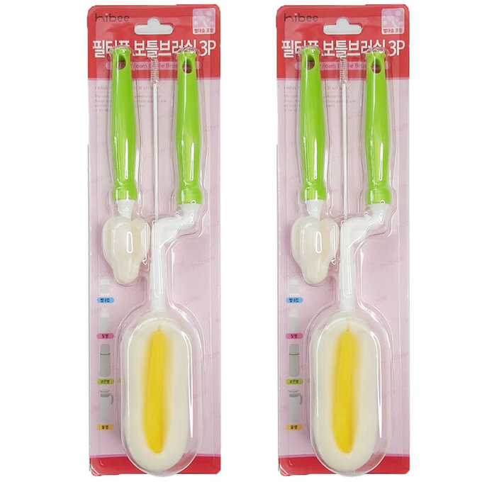 正韓 hibee 極柔細各類水瓶/水壺/保溫瓶/奶瓶 萬用海綿刷(旋轉型)+海綿隙縫刷+吸管刷(薄荷綠) HFB0103G2 (兩套)