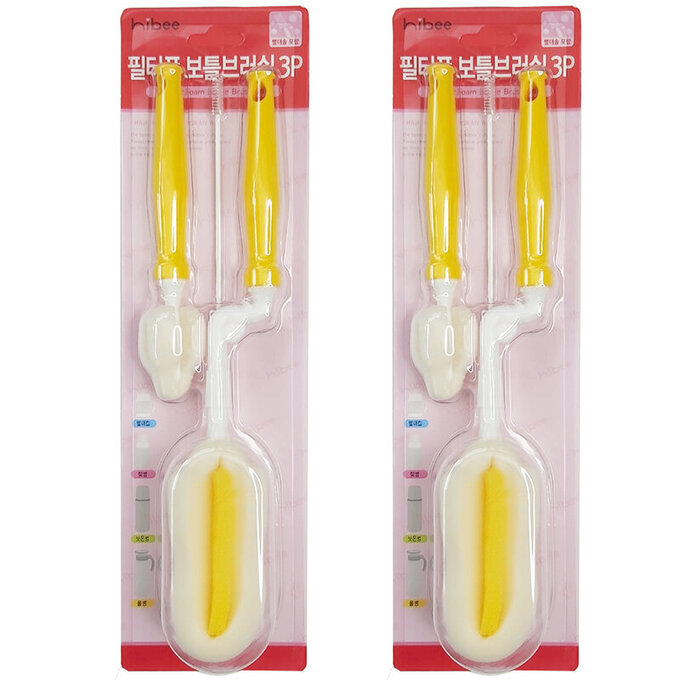 正韓 hibee 極柔細各類水瓶/水壺/保溫瓶/奶瓶萬用海綿刷(旋轉型)+海綿隙縫刷+吸管刷(星星黃) HFB0103Y2 (兩套)