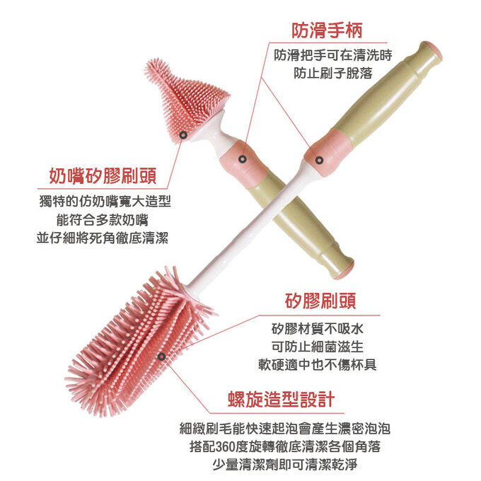 正韓 hibee 極柔細奶瓶/水瓶/水壺/杯蓋螺旋 矽膠萬用清潔刷+隙縫刷+吸管刷(翡翠綠) HSB001M