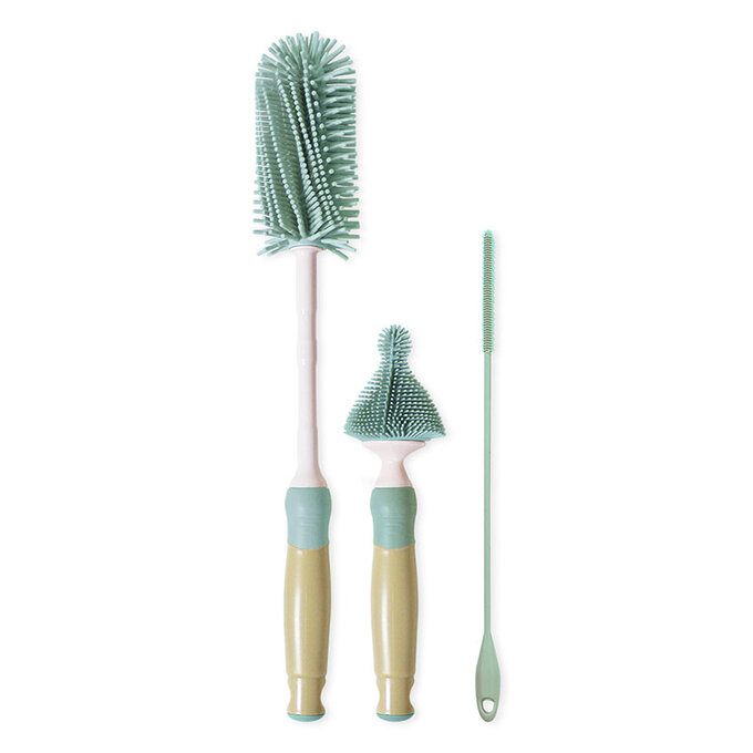 正韓 hibee 極柔細奶瓶/水瓶/水壺/杯蓋螺旋 矽膠萬用清潔刷+隙縫刷+吸管刷(翡翠綠) HSB001M