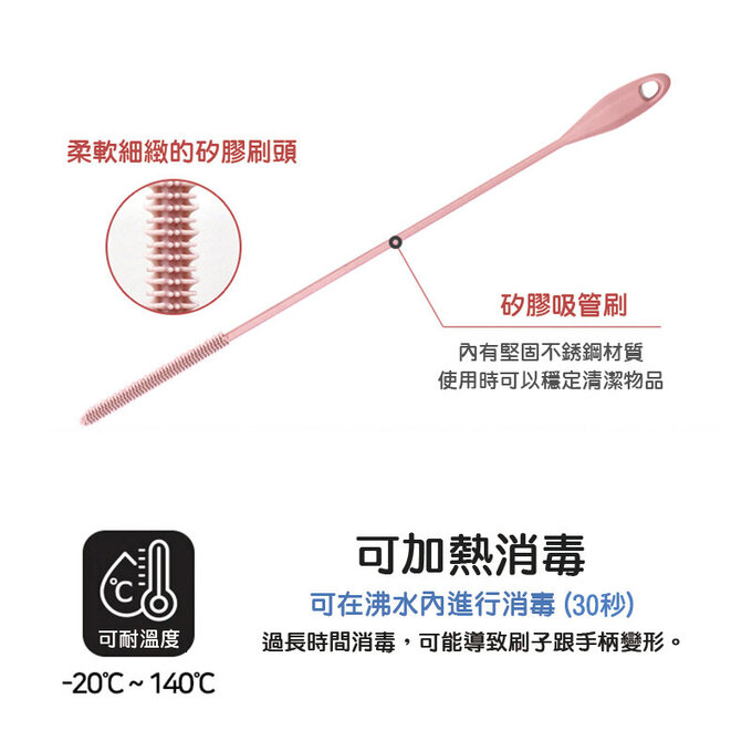 正韓 hibee 極柔細奶瓶/水瓶/水壺/杯蓋螺旋 矽膠萬用清潔刷(旋轉型)+隙縫刷+吸管刷(珊瑚粉) HSB002P