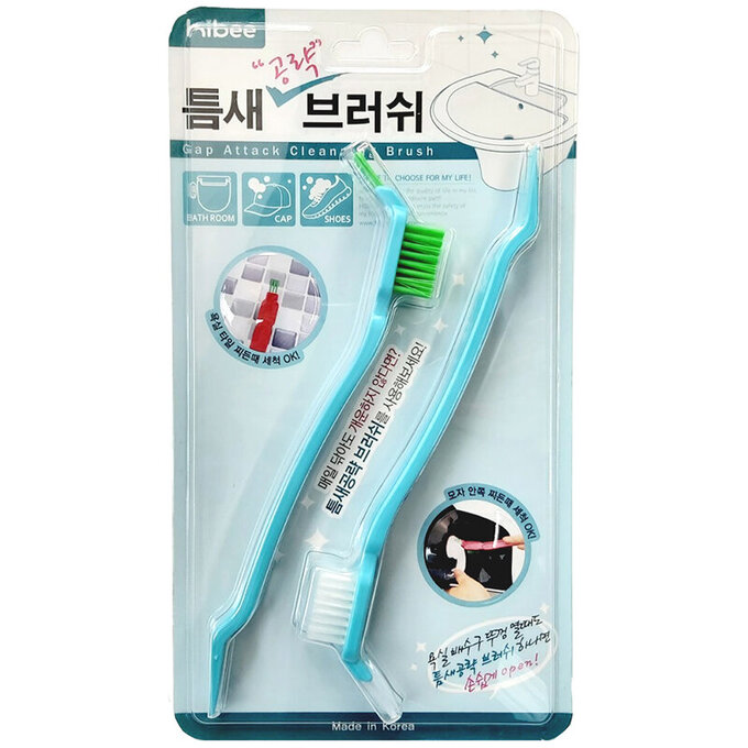 正韓 hibee 浴室洗手台/排水口/瓷磚隙縫 多功能縫隙刷/清潔刷2入(水藍) HMB001S