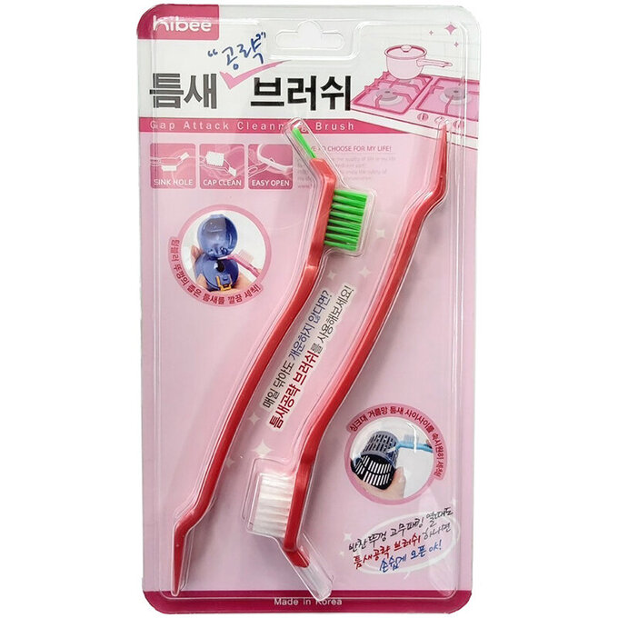 正韓 hibee 廚房保鮮盒邊緣/餐具/杯蓋/水槽邊緣 多功能縫隙刷2入(紅) HMB002R