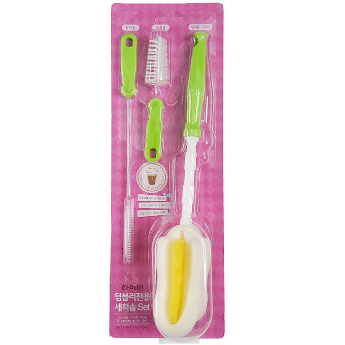 正韓 hibee 極柔細各類水瓶/水壺/奶瓶 廚房萬用海綿刷+ 茶壺嘴刷+吸管刷(綠) HTB001G