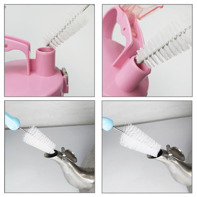 正韓 hibee 極柔細各類水瓶/水壺/奶瓶 廚房萬用海綿刷+ 茶壺嘴刷+吸管刷(粉) HTB001P