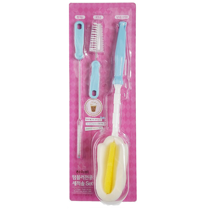 正韓 hibee 極柔細各類水瓶/水壺/奶瓶 廚房萬用海綿刷+ 茶壺嘴刷+吸管刷(藍) HTB001S