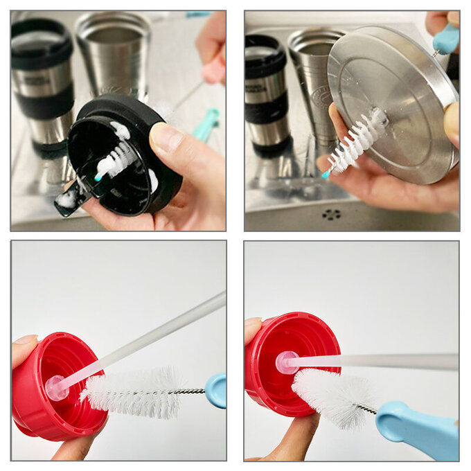 正韓 hibee 極柔細各類水瓶/水壺/奶瓶 廚房萬用海綿刷+ 茶壺嘴刷+吸管刷(黃) HTB001Y