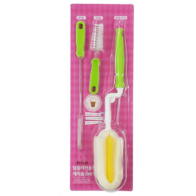 正韓 hibee 極柔細各類水瓶/水壺/奶瓶 廚房萬用海綿刷(旋轉型)+茶壺嘴刷+吸管刷(綠) HTB002G