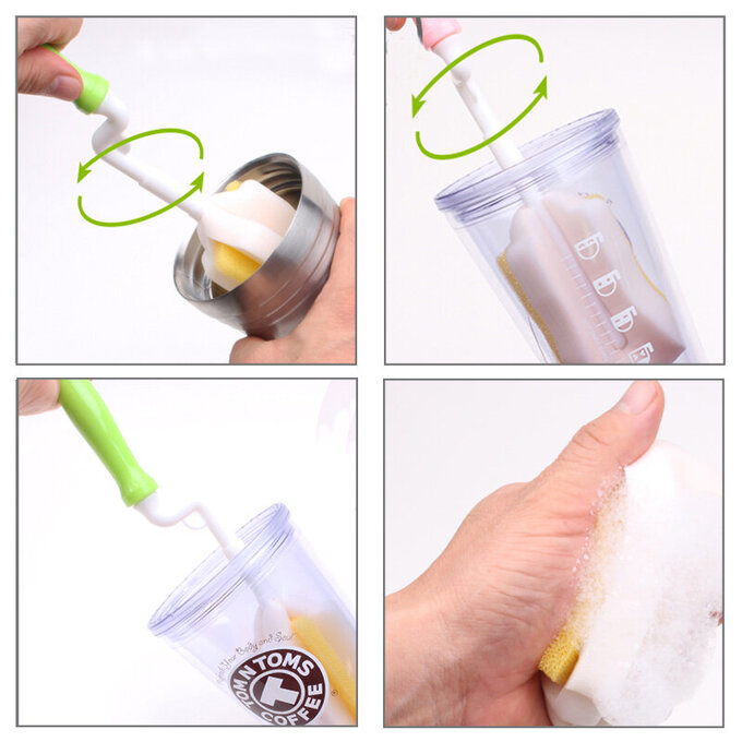正韓 hibee 極柔細各類水瓶/水壺/奶瓶 廚房萬用海綿刷(旋轉型)+茶壺嘴刷+吸管刷(黃) HTB002Y