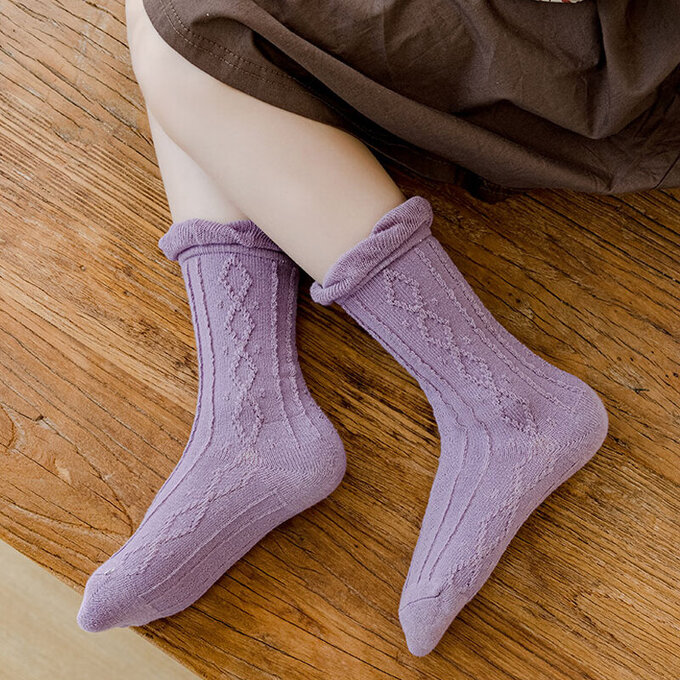 【腳ㄚ子】兒童棉質中筒襪_紫羅蘭_ilb002