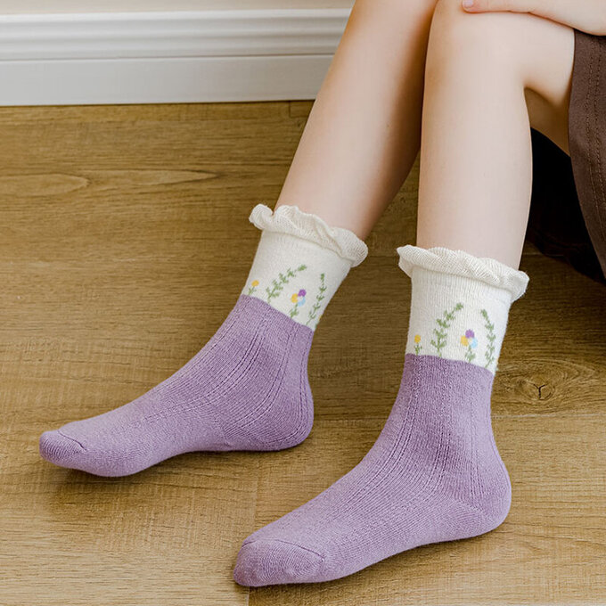 【腳ㄚ子】兒童棉質中筒襪_紫羅蘭_ilb002