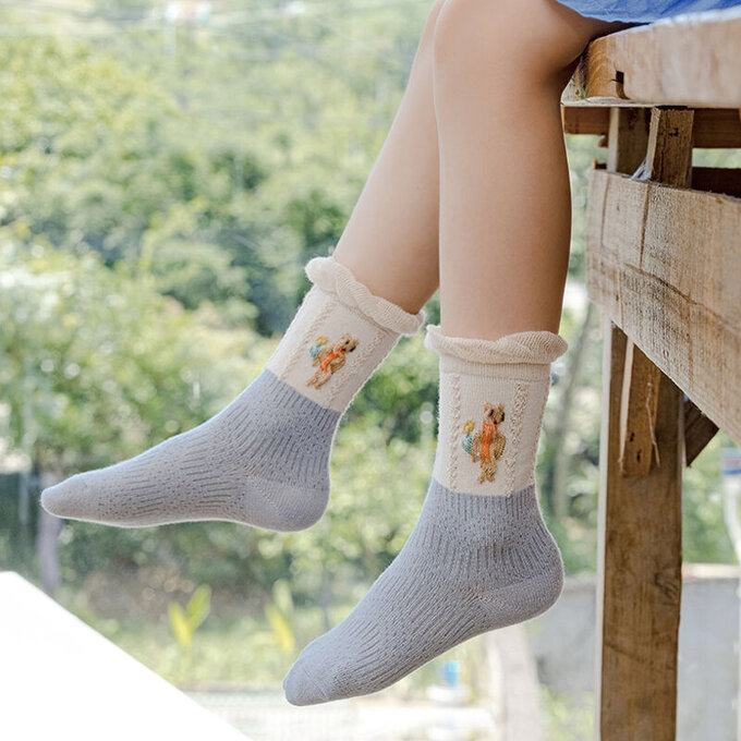 【腳ㄚ子】兒童棉質中筒襪_藍色風鈴草_ilb004