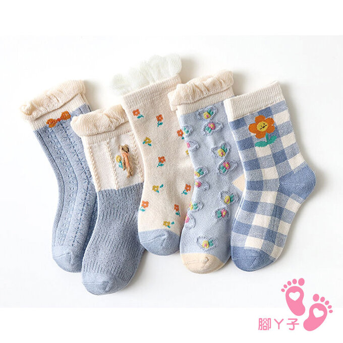 【腳ㄚ子】兒童棉質中筒襪_藍色風鈴草_ilb004