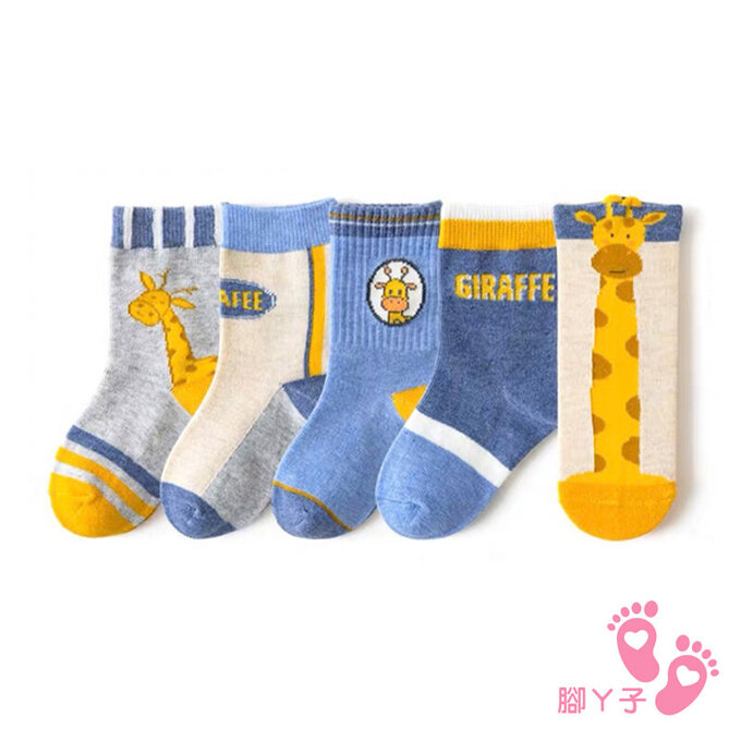 【腳ㄚ子】兒童棉質中筒襪_超Q長頸鹿_ilb007
