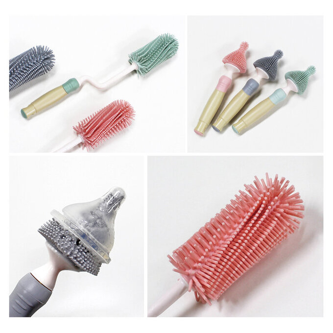 正韓 hibee 極柔細奶瓶/水瓶/水壺/杯蓋螺旋 矽膠萬用清潔刷(旋轉型)+隙縫刷+吸管刷(三色可挑) HSB002