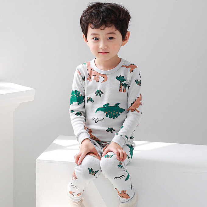正韓 Cogibu 極舒適無螢光劑 100% 有機棉幼兒/兒童睡衣/家居服套裝組_恐龍_CGA001