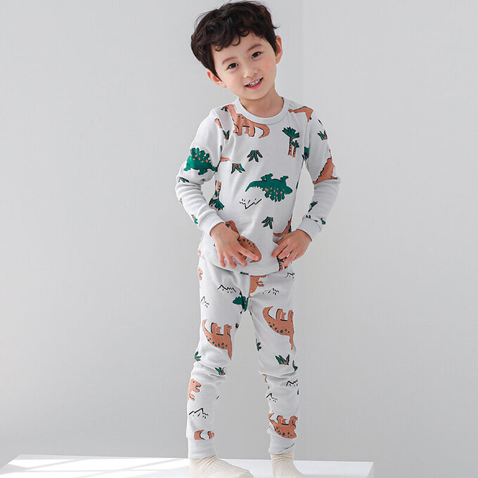 正韓 Cogibu 極舒適無螢光劑 100% 有機棉幼兒/兒童睡衣/家居服套裝組_恐龍_CGA001