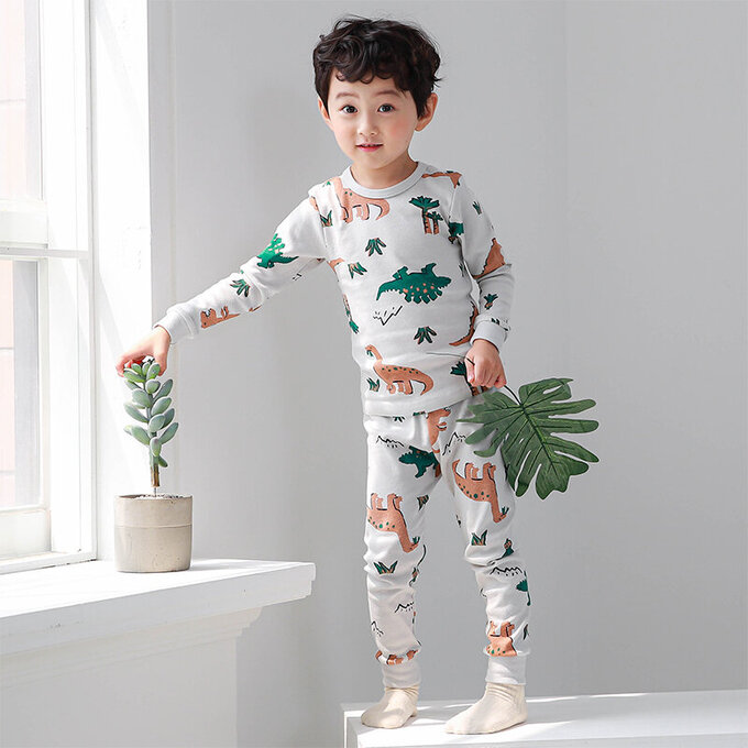正韓 Cogibu 極舒適無螢光劑 100% 有機棉幼兒/兒童睡衣/家居服套裝組_恐龍_CGA001