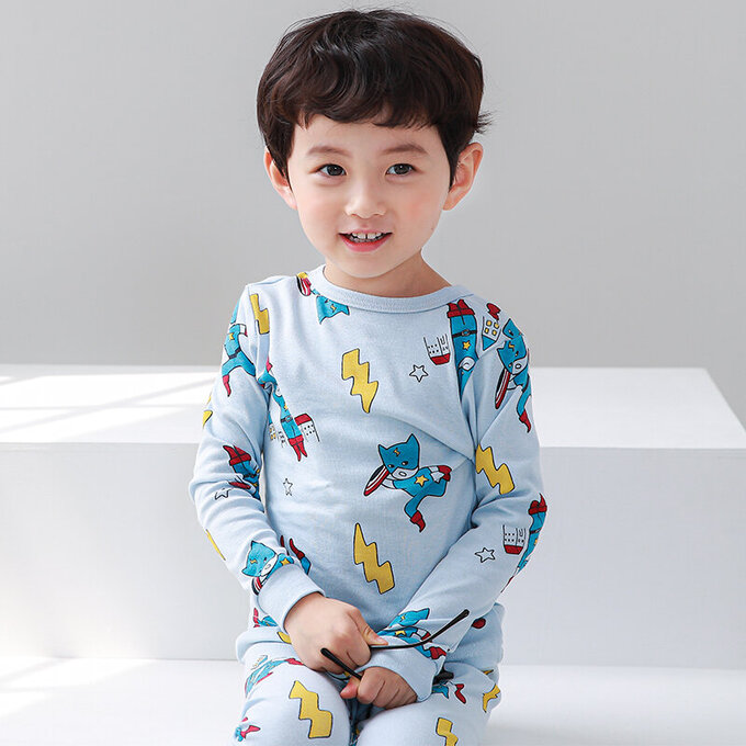 正韓 Cogibu 極舒適無螢光劑 100% 有機棉幼兒/兒童睡衣/家居服套裝組_閃電俠_CGA002