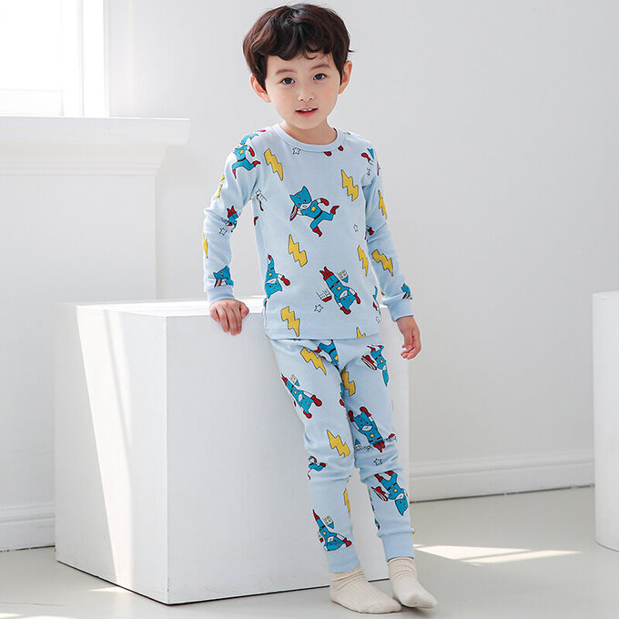 正韓 Cogibu 極舒適無螢光劑 100% 有機棉幼兒/兒童睡衣/家居服套裝組_閃電俠_CGA002