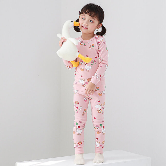 正韓 Cogibu 極舒適無螢光劑 100% 有機棉幼兒/兒童睡衣/家居服套裝組_小花鴨_CGA003