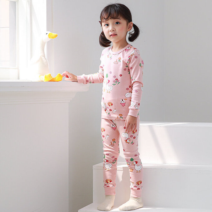 正韓 Cogibu 極舒適無螢光劑 100% 有機棉幼兒/兒童睡衣/家居服套裝組_小花鴨_CGA003
