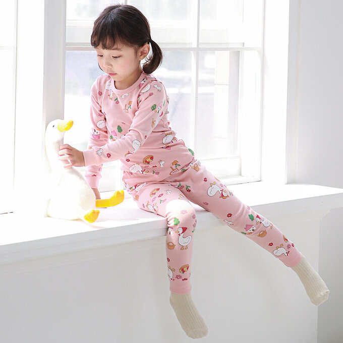 正韓 Cogibu 極舒適無螢光劑 100% 有機棉幼兒/兒童睡衣/家居服套裝組_小花鴨_CGA003