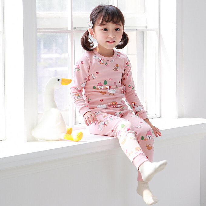 正韓 Cogibu 極舒適無螢光劑 100% 有機棉幼兒/兒童睡衣/家居服套裝組_小花鴨_CGA003
