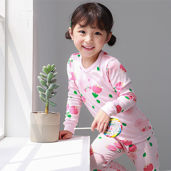 正韓 Cogibu 極舒適無螢光劑 100% 有機棉幼兒/兒童睡衣/家居服套裝組_小花鼠_CGA004