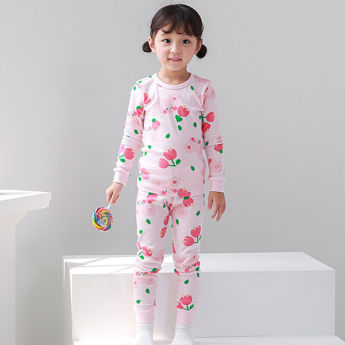 正韓 Cogibu 極舒適無螢光劑 100% 有機棉幼兒/兒童睡衣/家居服套裝組_小花鼠_CGA004