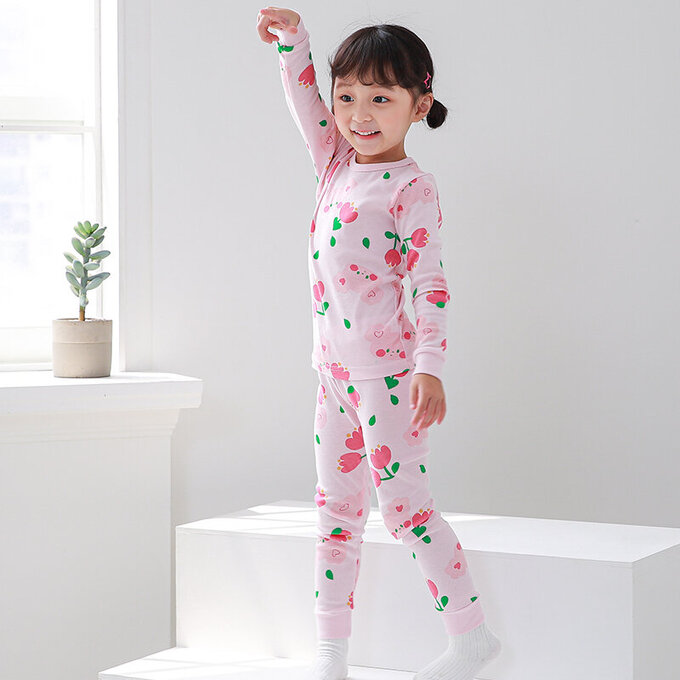 正韓 Cogibu 極舒適無螢光劑 100% 有機棉幼兒/兒童睡衣/家居服套裝組_小花鼠_CGA004