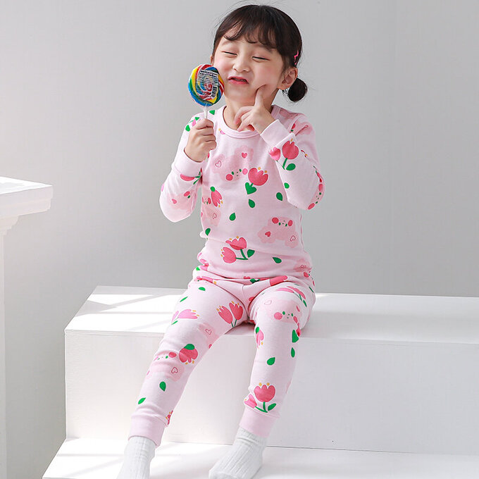 正韓 Cogibu 極舒適無螢光劑 100% 有機棉幼兒/兒童睡衣/家居服套裝組_小花鼠_CGA004