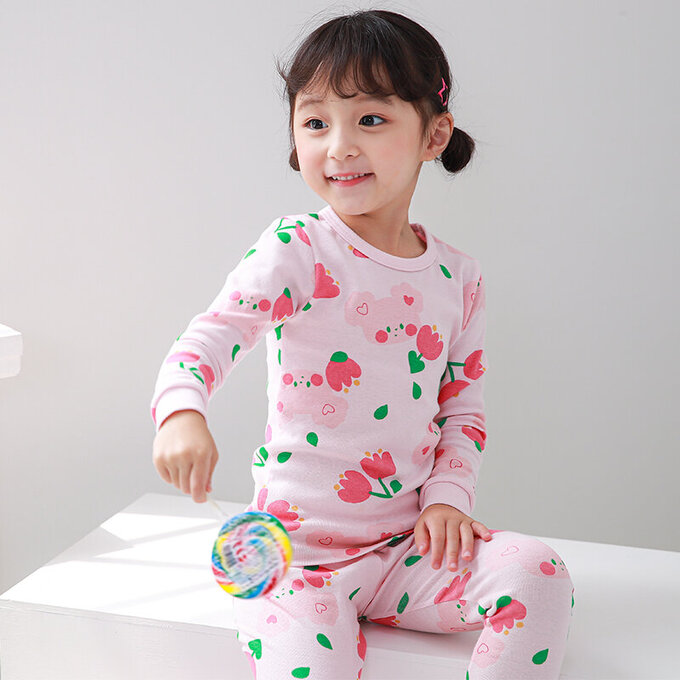 正韓 Cogibu 極舒適無螢光劑 100% 有機棉幼兒/兒童睡衣/家居服套裝組_小花鼠_CGA004