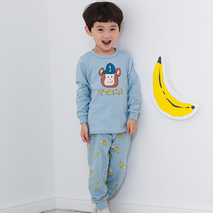 正韓 Cogibu 極舒適無螢光劑 100% 有機棉幼兒/兒童睡衣/家居服套裝組_明星球猿_CGB001