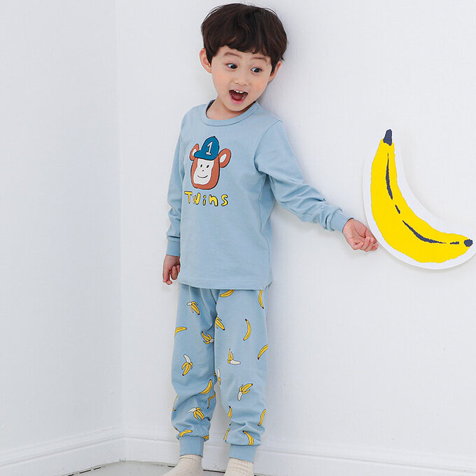 正韓 Cogibu 極舒適無螢光劑 100% 有機棉幼兒/兒童睡衣/家居服套裝組_明星球猿_CGB001