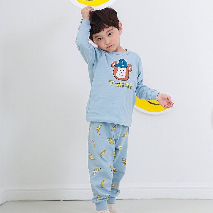 正韓 Cogibu 極舒適無螢光劑 100% 有機棉幼兒/兒童睡衣/家居服套裝組_明星球猿_CGB001