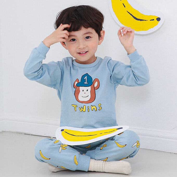 正韓 Cogibu 極舒適無螢光劑 100% 有機棉幼兒/兒童睡衣/家居服套裝組_明星球猿_CGB001