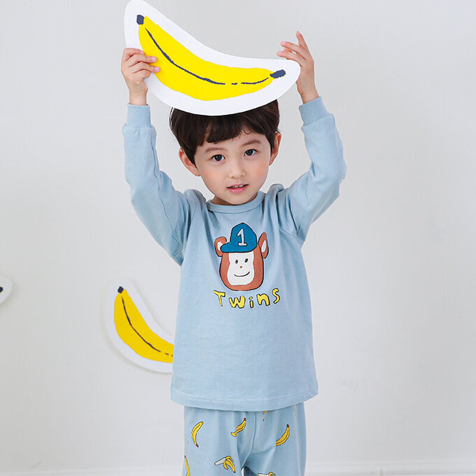 正韓 Cogibu 極舒適無螢光劑 100% 有機棉幼兒/兒童睡衣/家居服套裝組_明星球猿_CGB001