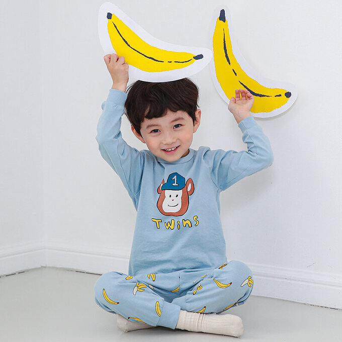 正韓 Cogibu 極舒適無螢光劑 100% 有機棉幼兒/兒童睡衣/家居服套裝組_明星球猿_CGB001